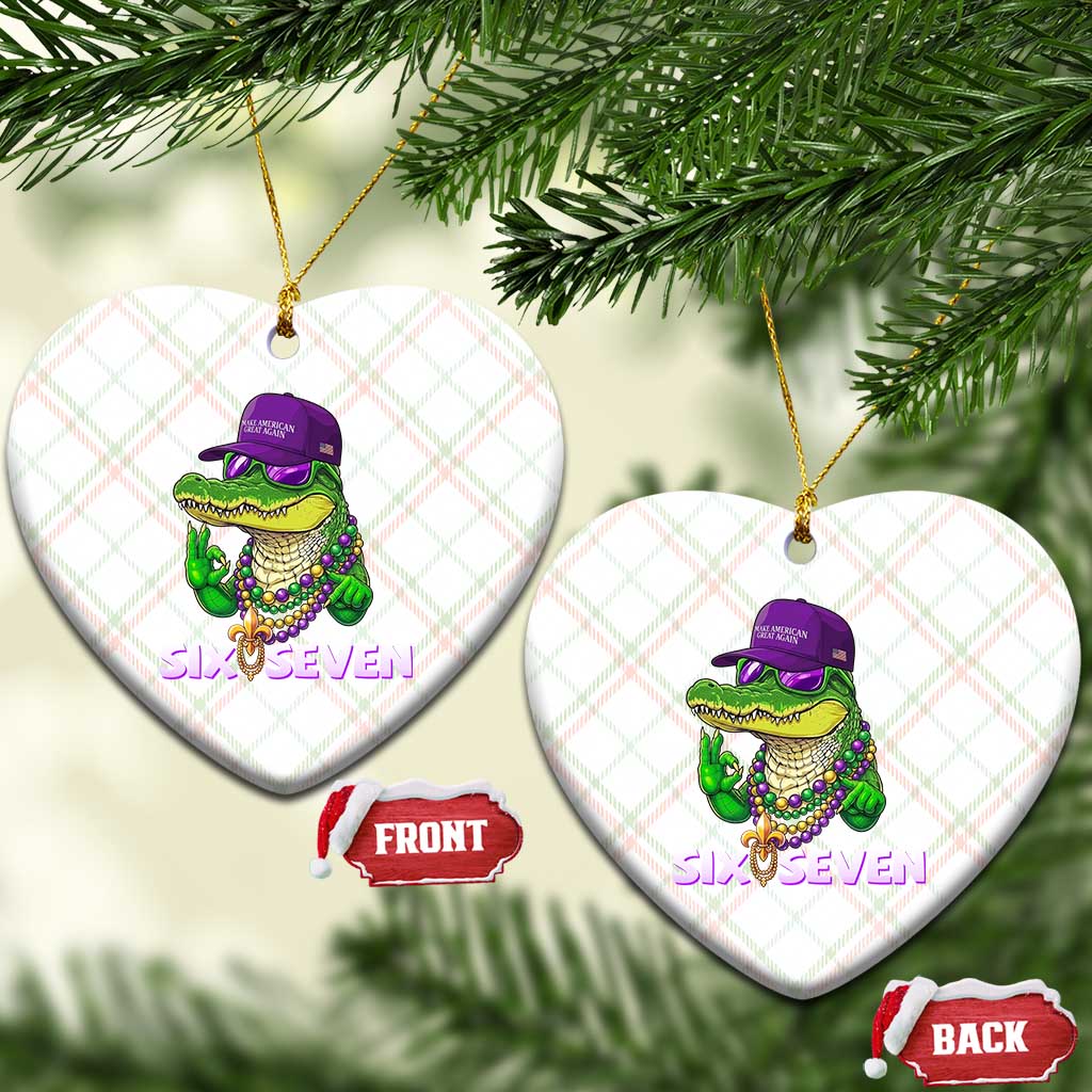 Mardi Gras Alligator Ceramic Ornament Funny Six Seven MAGA Political Meme