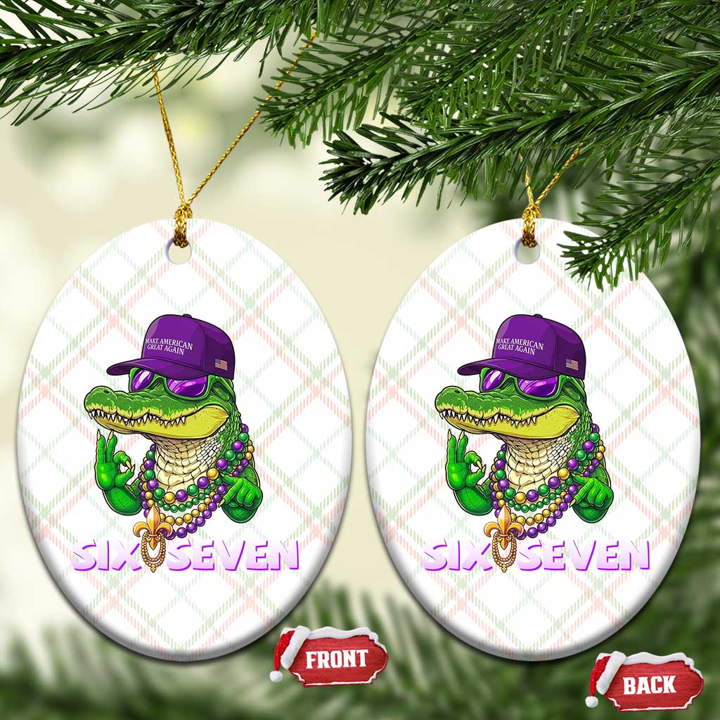 Mardi Gras Alligator Ceramic Ornament Funny Six Seven MAGA Political Meme