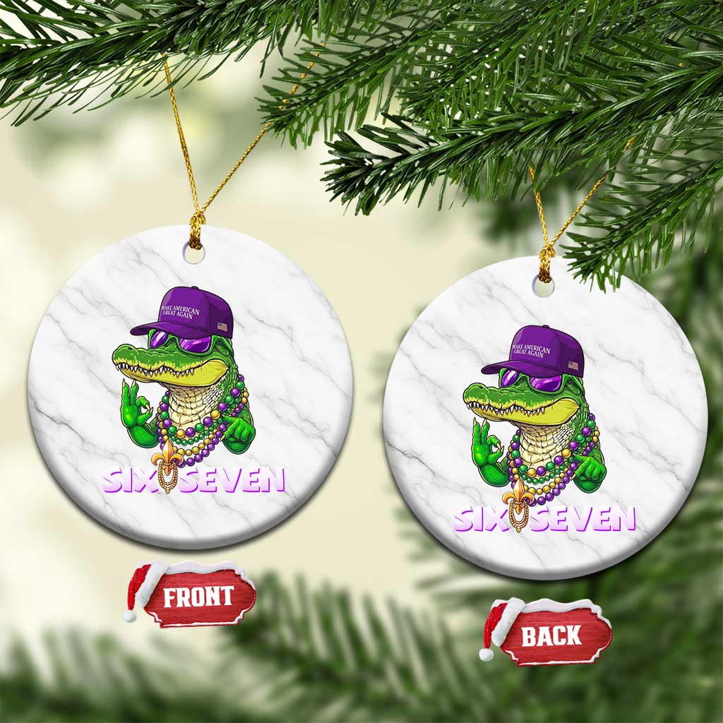 Mardi Gras Alligator Ceramic Ornament Funny Six Seven MAGA Political Meme