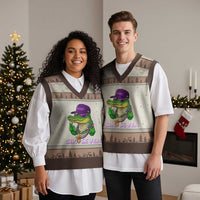Mardi Gras Alligator V-Neck Knit Sweater Vest Funny Six Seven MAGA Political Meme