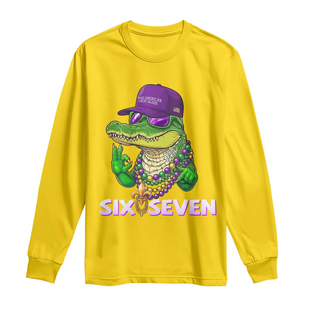 Mardi Gras Alligator Long Sleeve Shirt Funny Six Seven MAGA Political Meme