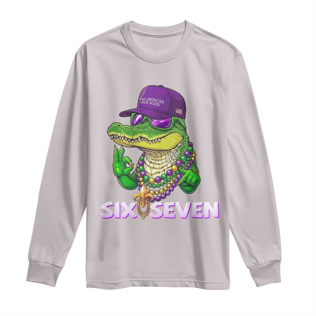 Mardi Gras Alligator Long Sleeve Shirt Funny Six Seven MAGA Political Meme