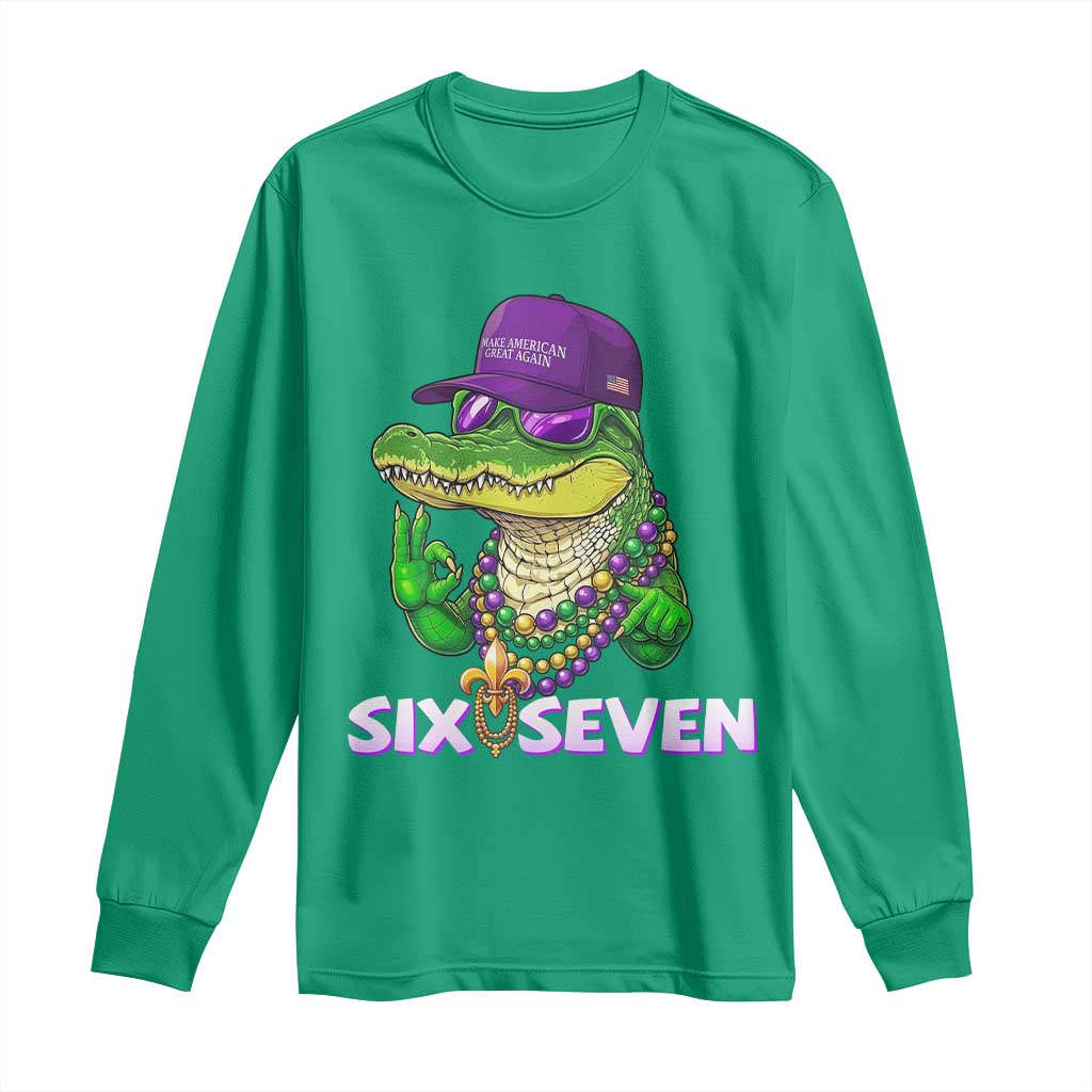 Mardi Gras Alligator Long Sleeve Shirt Funny Six Seven MAGA Political Meme
