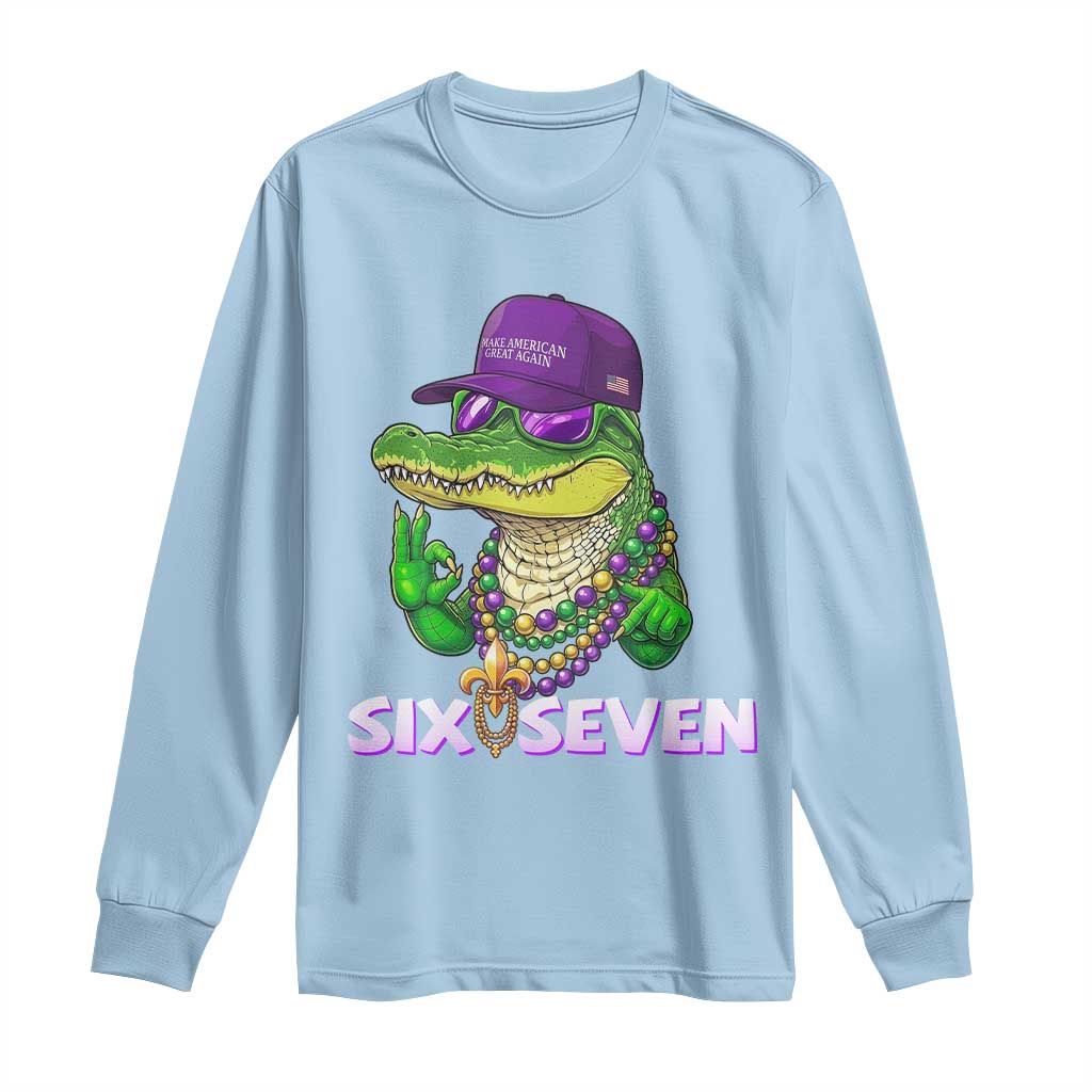 Mardi Gras Alligator Long Sleeve Shirt Funny Six Seven MAGA Political Meme
