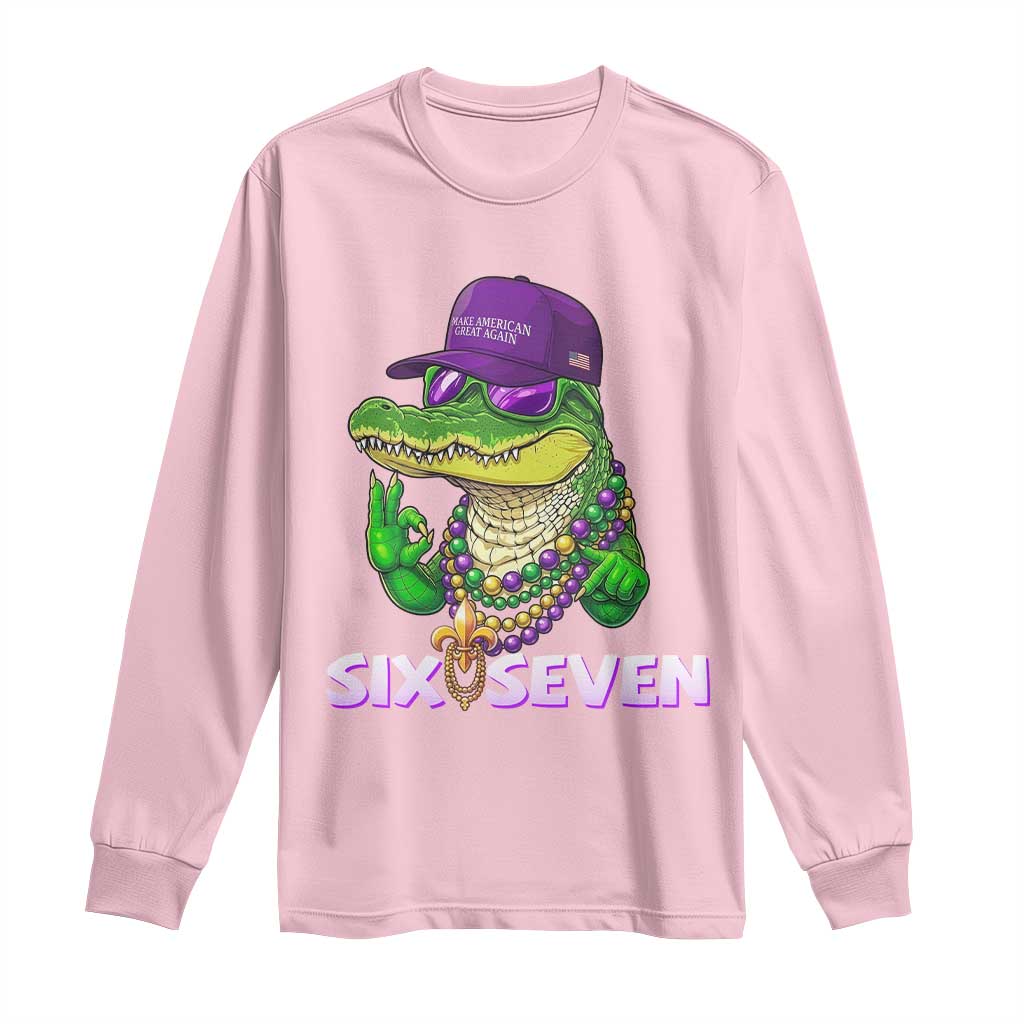 Mardi Gras Alligator Long Sleeve Shirt Funny Six Seven MAGA Political Meme
