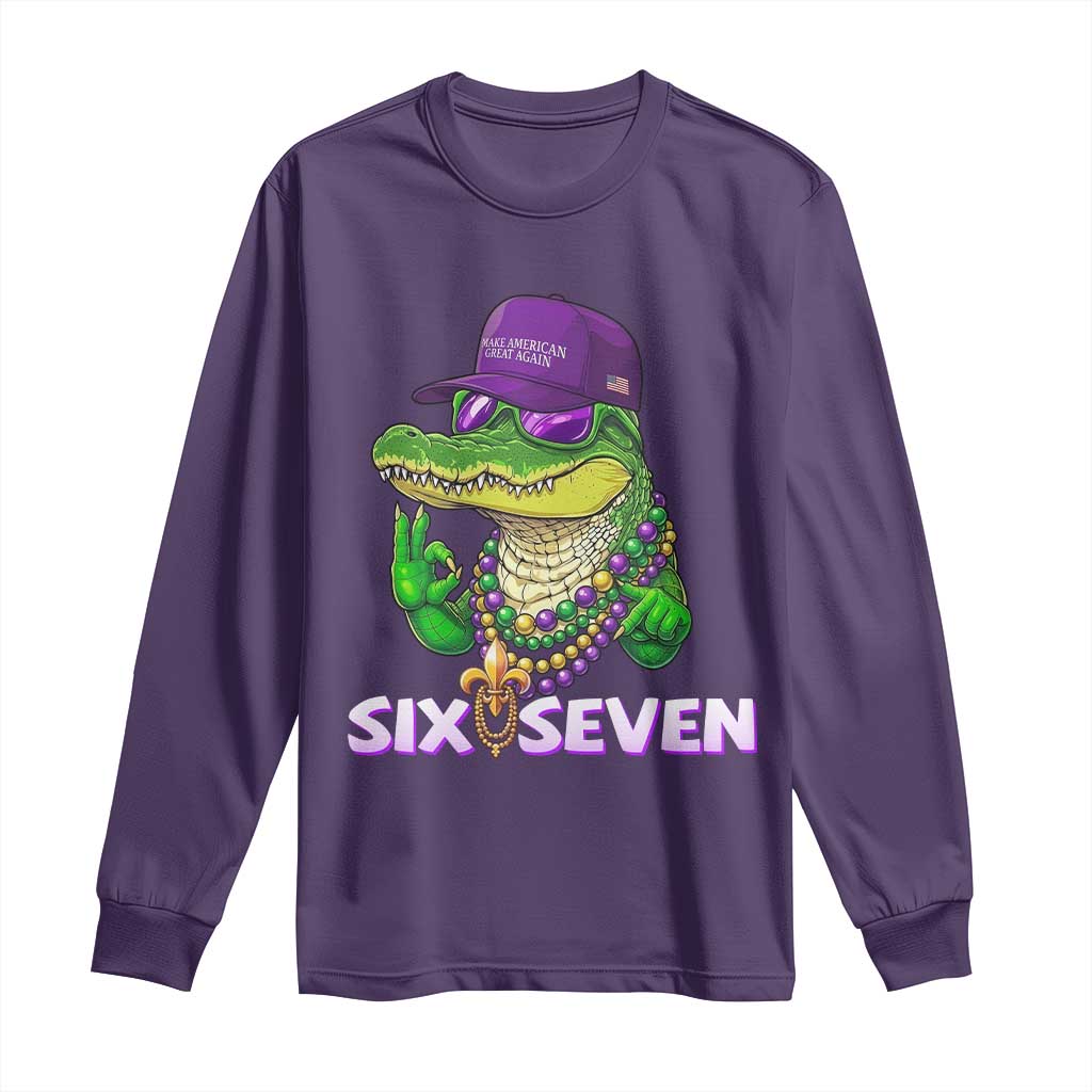 Mardi Gras Alligator Long Sleeve Shirt Funny Six Seven MAGA Political Meme