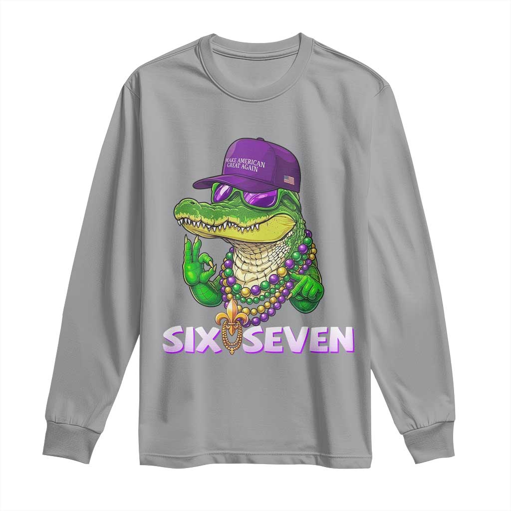 Mardi Gras Alligator Long Sleeve Shirt Funny Six Seven MAGA Political Meme