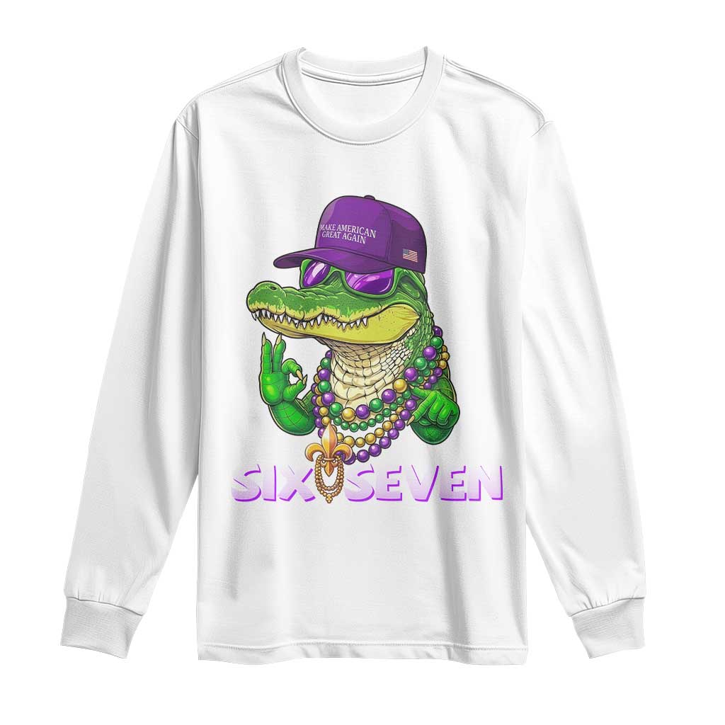 Mardi Gras Alligator Long Sleeve Shirt Funny Six Seven MAGA Political Meme