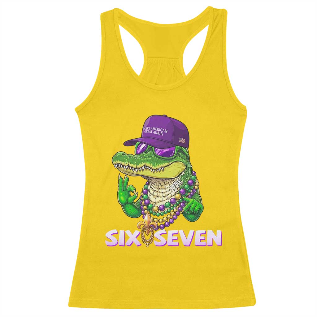 Mardi Gras Alligator Racerback Tank Top Funny Six Seven MAGA Political Meme