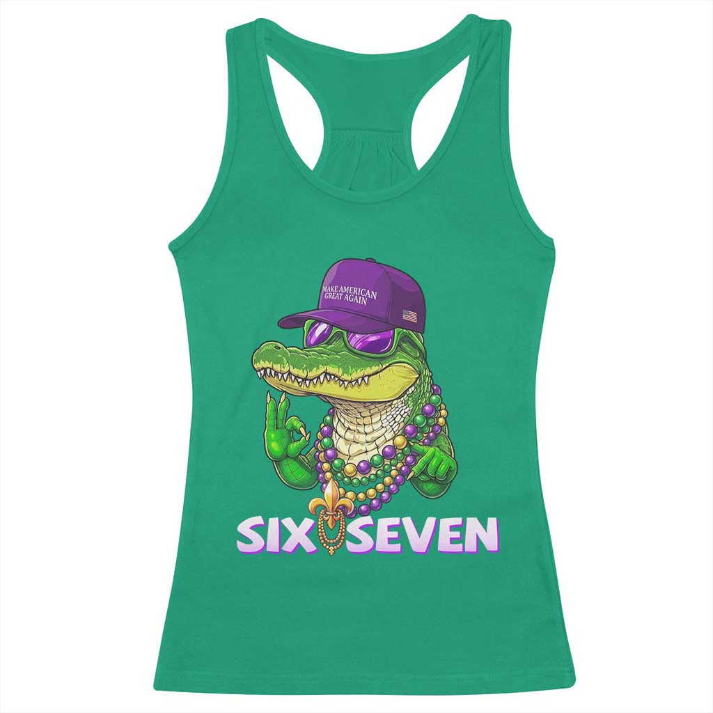 Mardi Gras Alligator Racerback Tank Top Funny Six Seven MAGA Political Meme