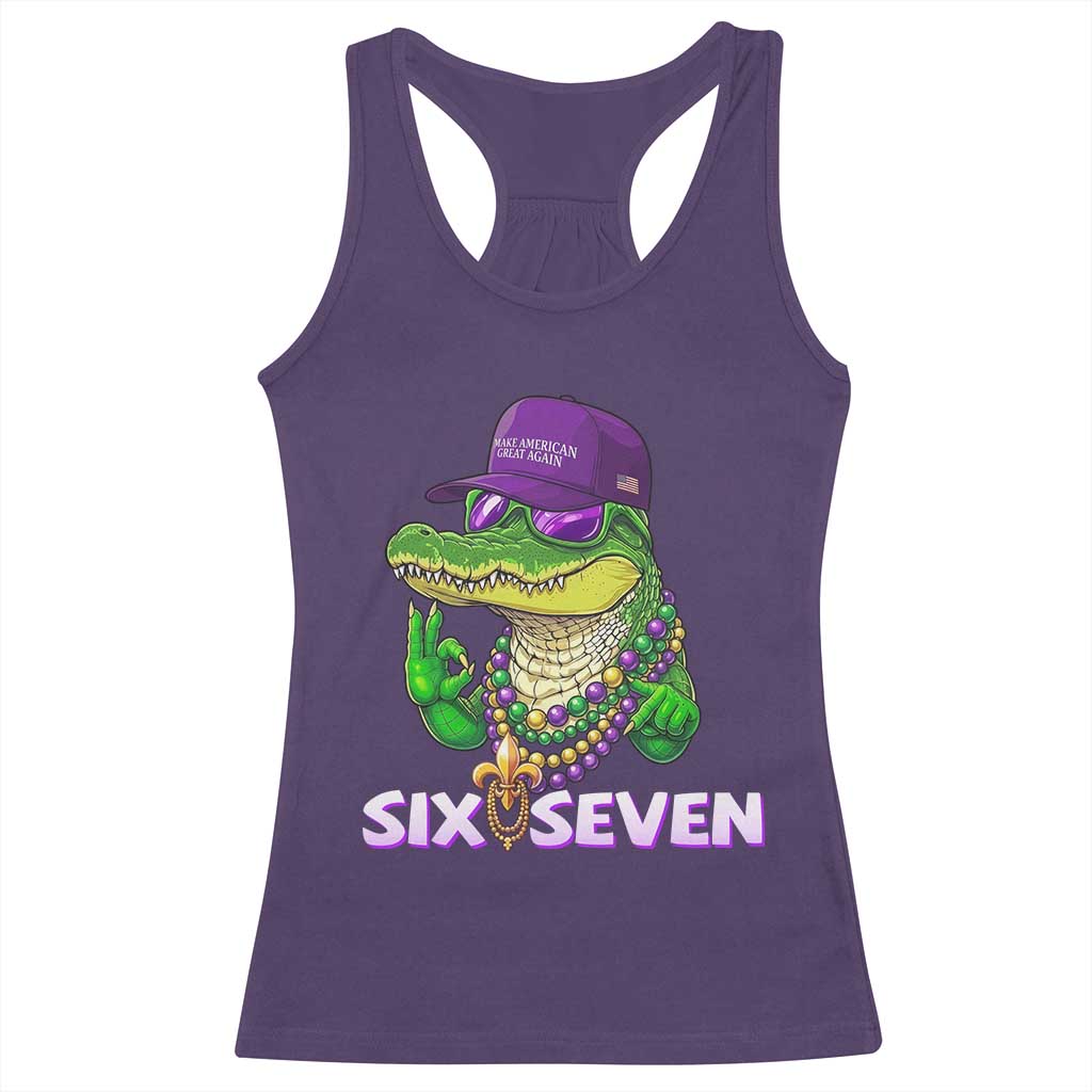 Mardi Gras Alligator Racerback Tank Top Funny Six Seven MAGA Political Meme