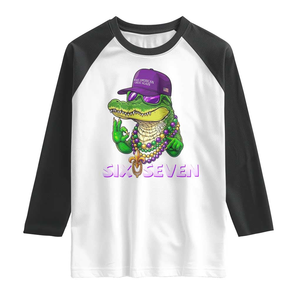 Mardi Gras Alligator Raglan Shirt Funny Six Seven MAGA Political Meme