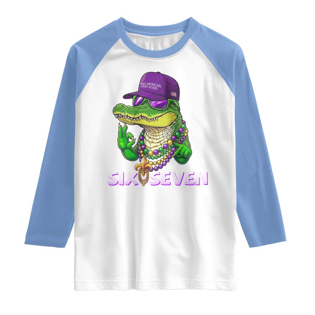 Mardi Gras Alligator Raglan Shirt Funny Six Seven MAGA Political Meme