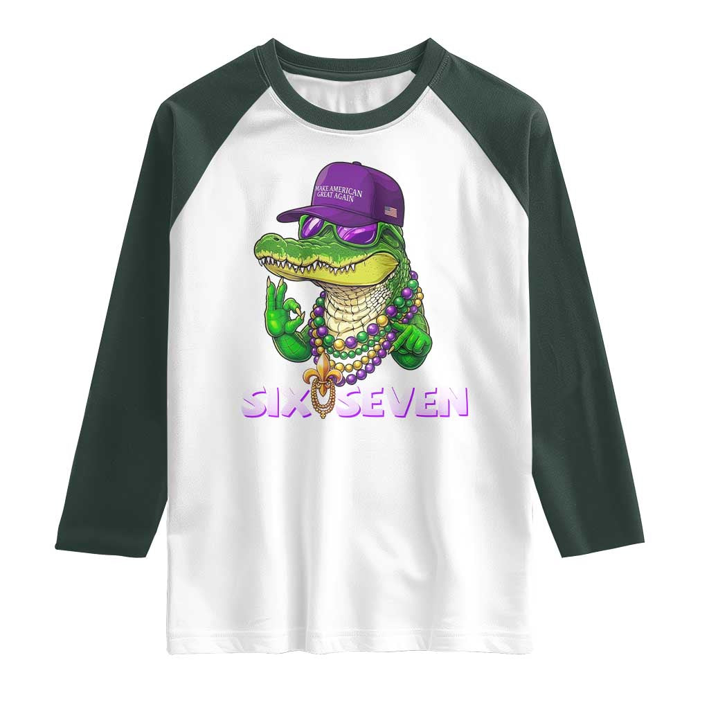 Mardi Gras Alligator Raglan Shirt Funny Six Seven MAGA Political Meme