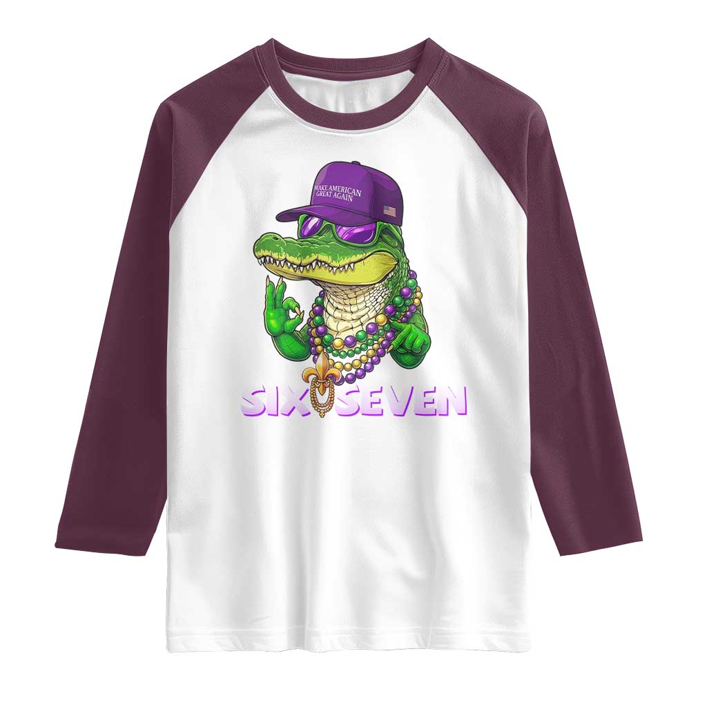 Mardi Gras Alligator Raglan Shirt Funny Six Seven MAGA Political Meme