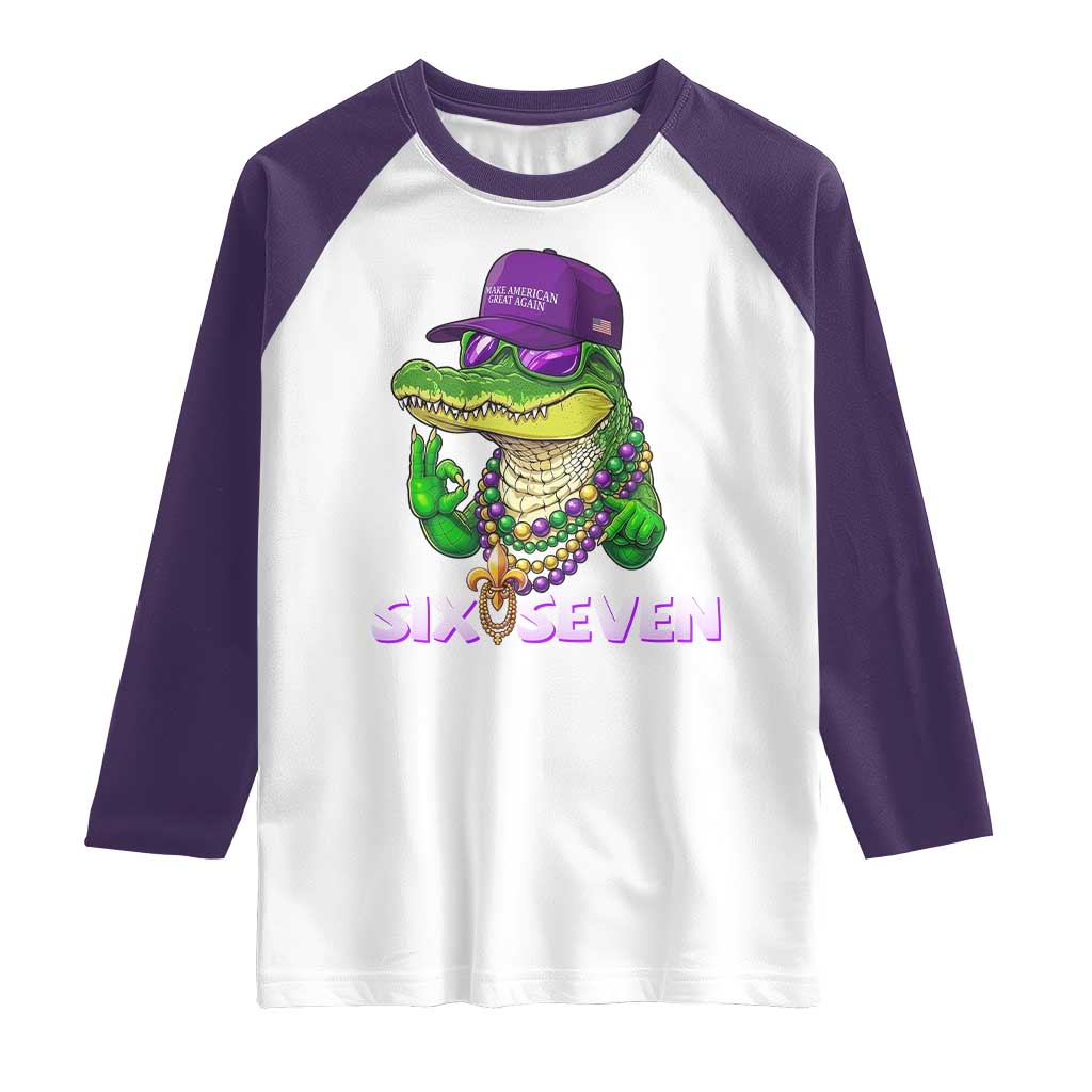 Mardi Gras Alligator Raglan Shirt Funny Six Seven MAGA Political Meme