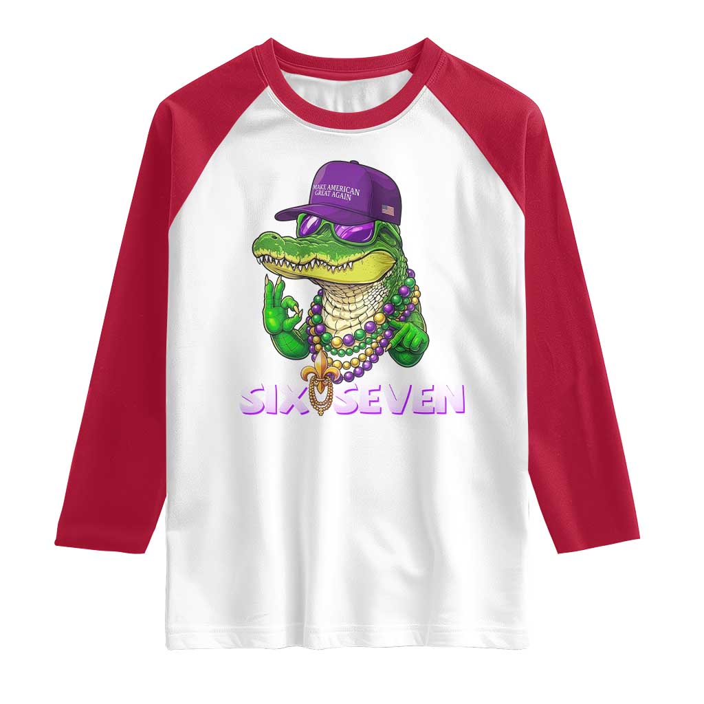 Mardi Gras Alligator Raglan Shirt Funny Six Seven MAGA Political Meme