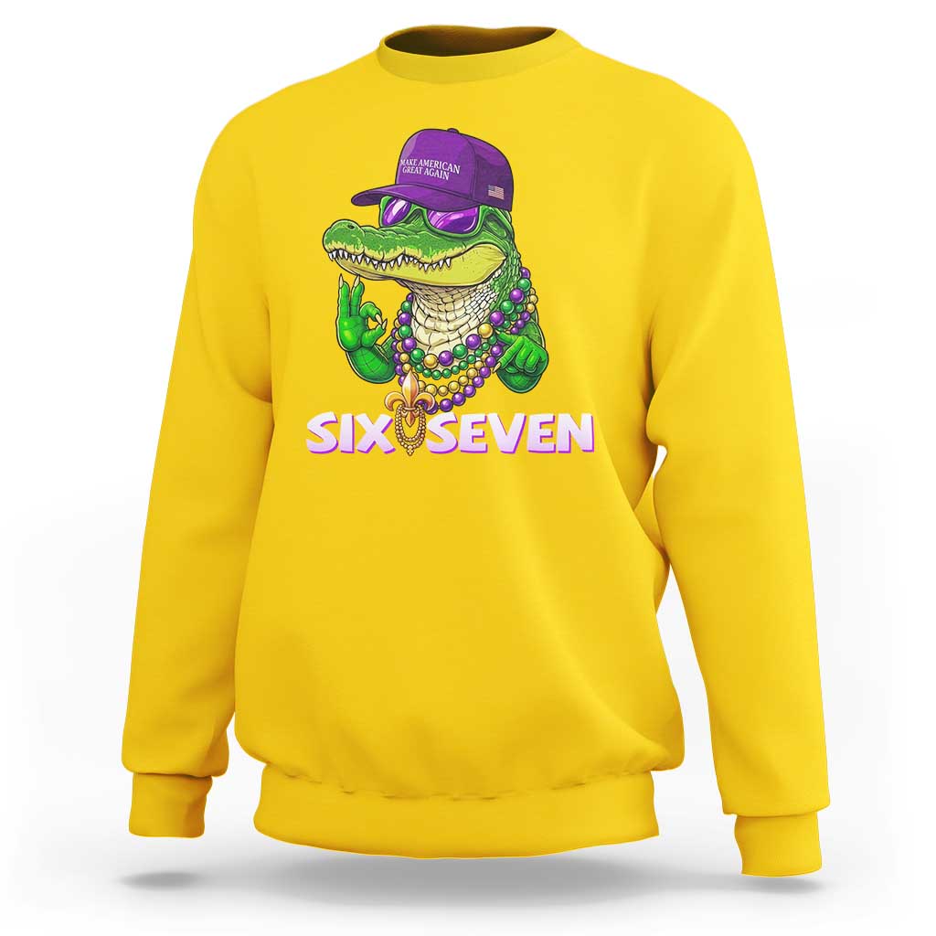 Mardi Gras Alligator Sweatshirt Funny Six Seven MAGA Political Meme