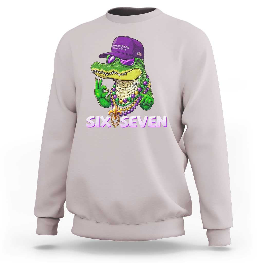 Mardi Gras Alligator Sweatshirt Funny Six Seven MAGA Political Meme