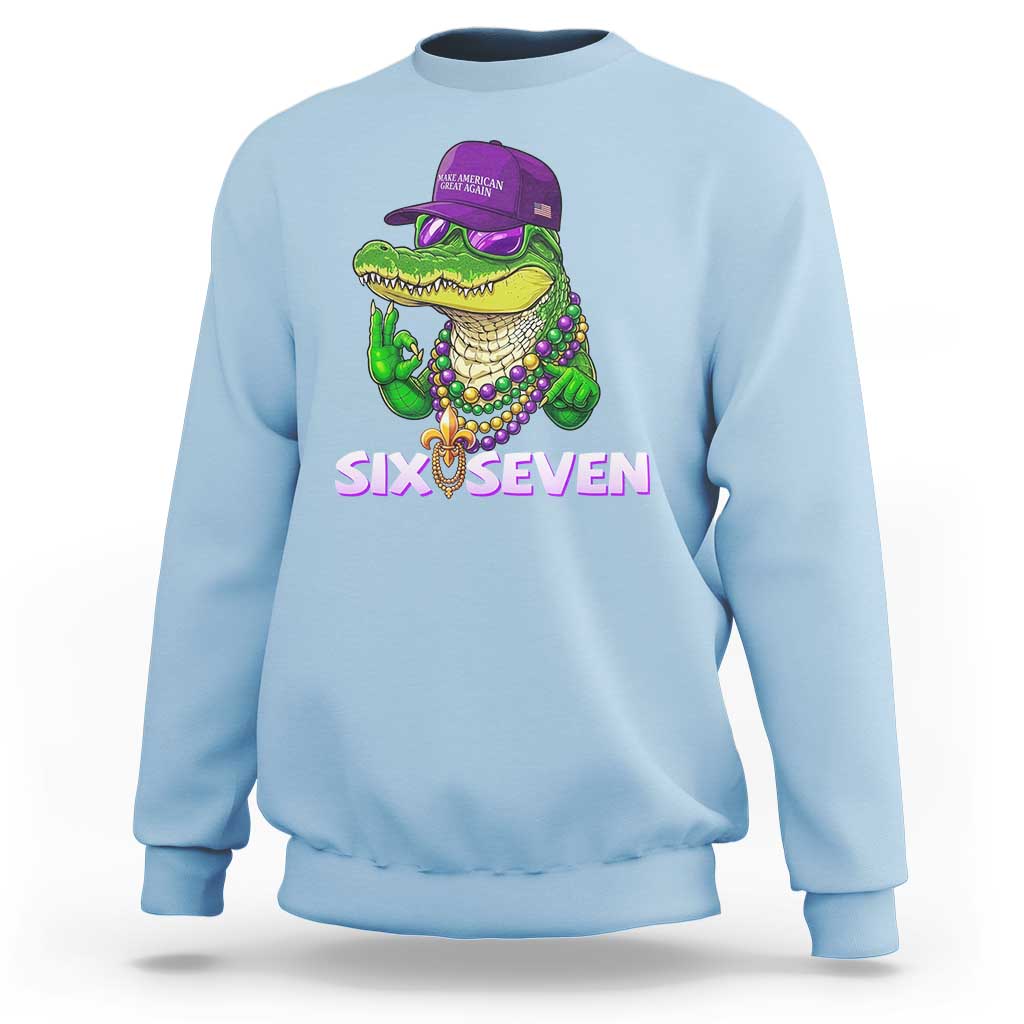 Mardi Gras Alligator Sweatshirt Funny Six Seven MAGA Political Meme