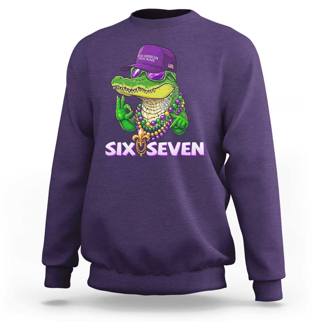 Mardi Gras Alligator Sweatshirt Funny Six Seven MAGA Political Meme