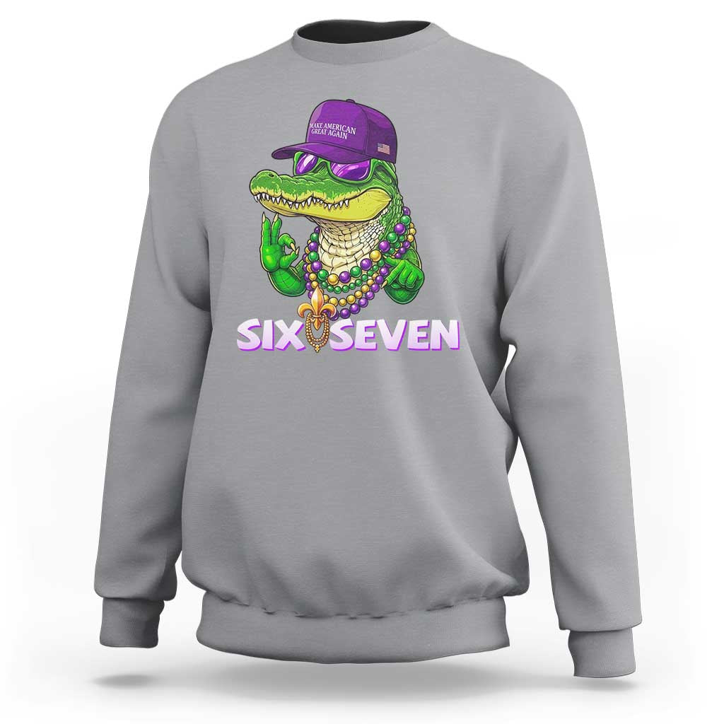 Mardi Gras Alligator Sweatshirt Funny Six Seven MAGA Political Meme