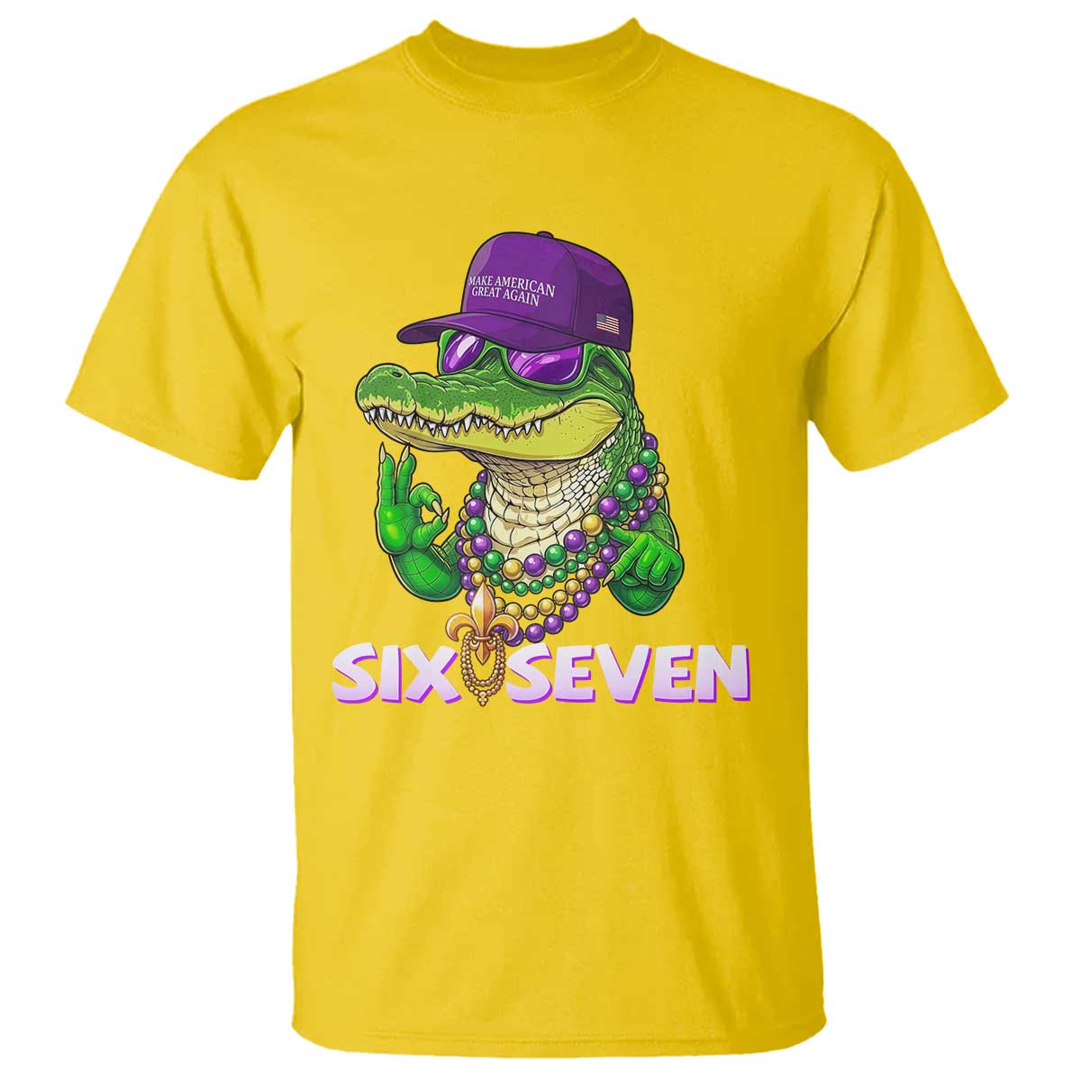 Mardi Gras Alligator T Shirt Funny Six Seven MAGA Political Meme