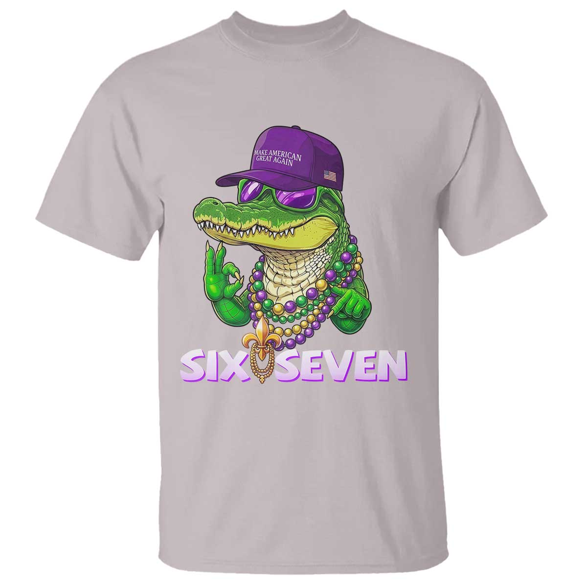 Mardi Gras Alligator T Shirt Funny Six Seven MAGA Political Meme