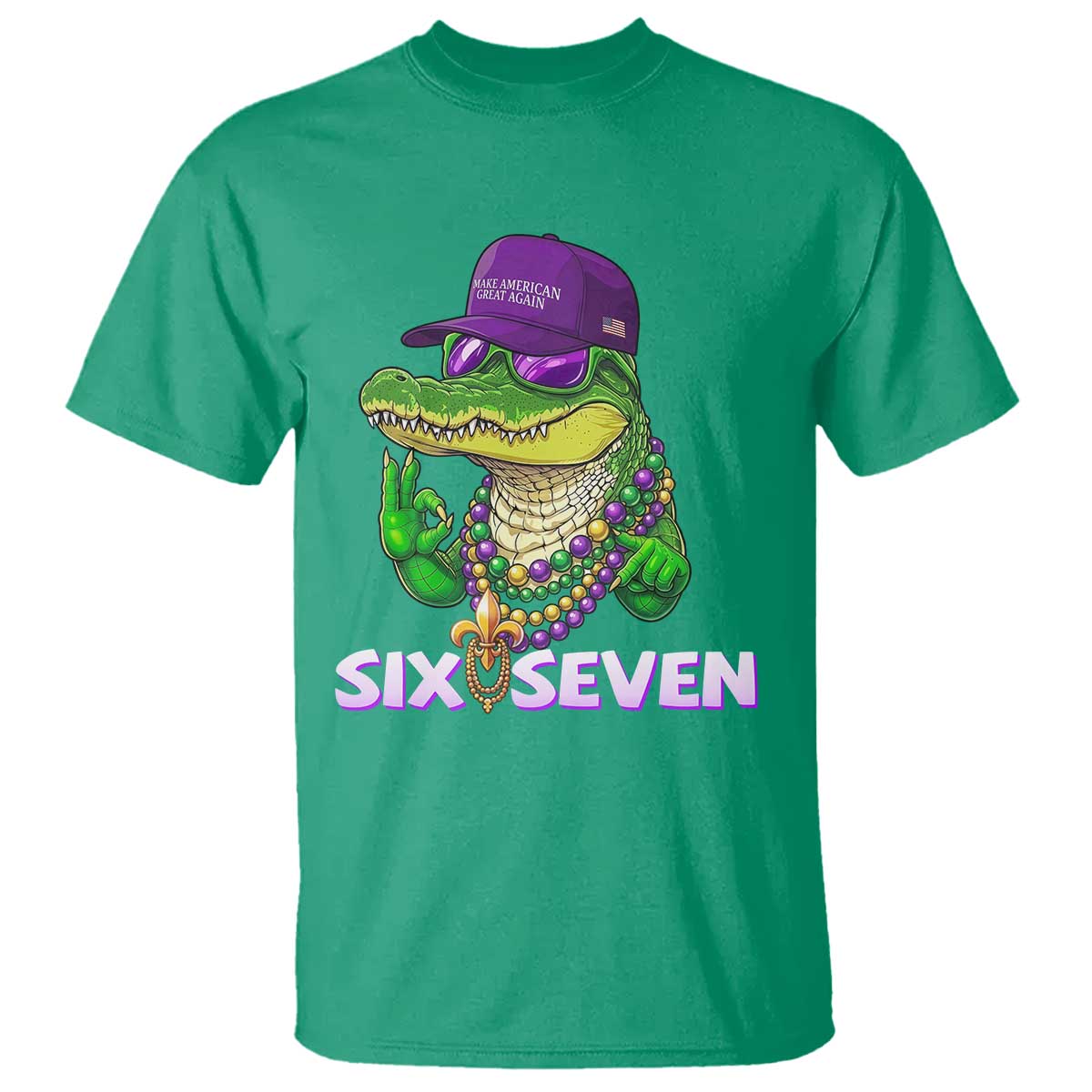 Mardi Gras Alligator T Shirt Funny Six Seven MAGA Political Meme