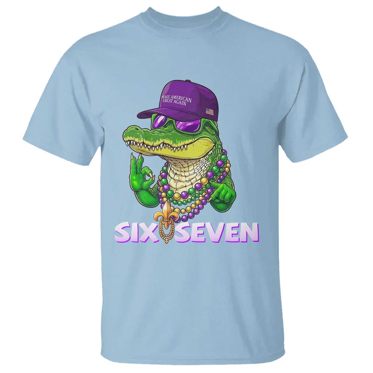 Mardi Gras Alligator T Shirt Funny Six Seven MAGA Political Meme