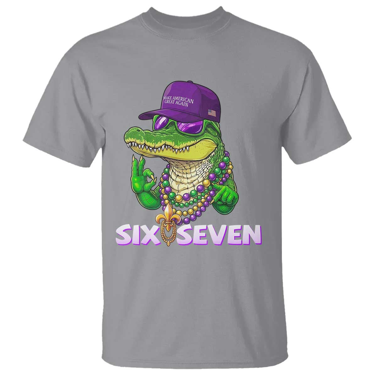 Mardi Gras Alligator T Shirt Funny Six Seven MAGA Political Meme