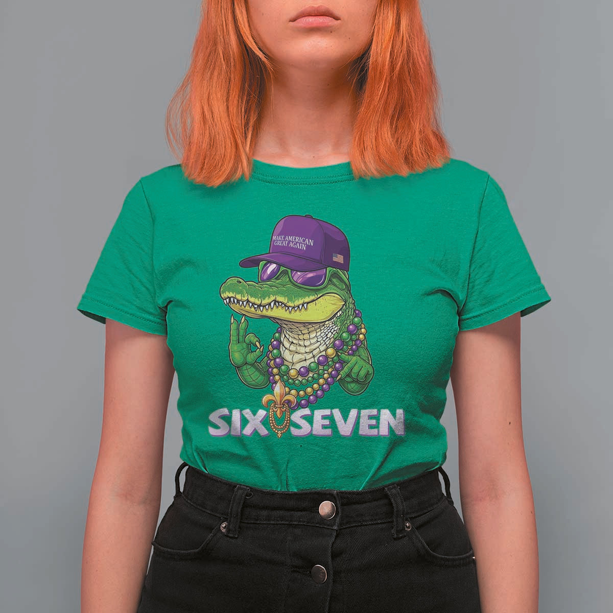 Mardi Gras Alligator T Shirt For Women Funny Six Seven MAGA Political Meme