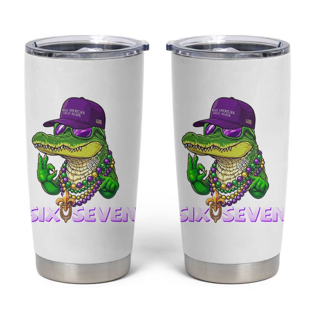 Mardi Gras Alligator Tumbler Cup Funny Six Seven MAGA Political Meme