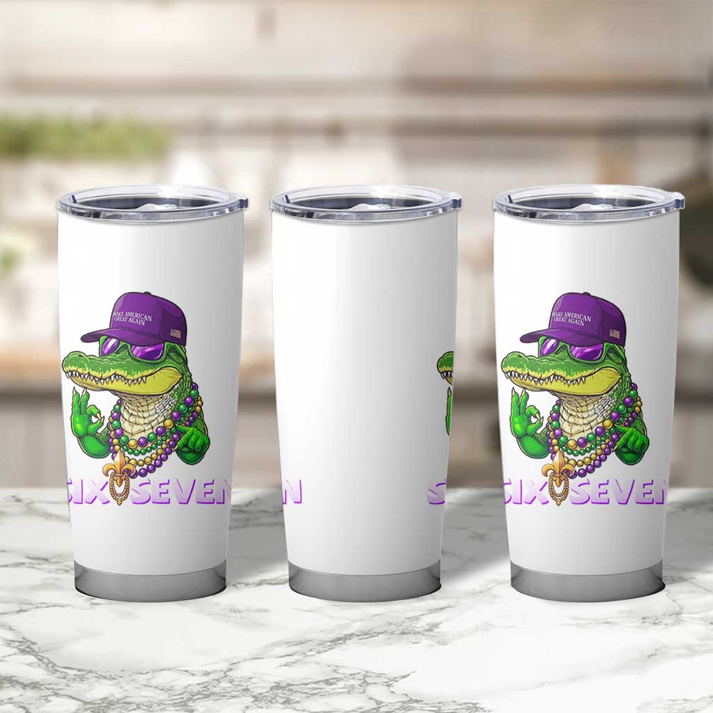Mardi Gras Alligator Tumbler Cup Funny Six Seven MAGA Political Meme