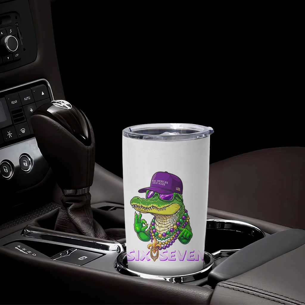 Mardi Gras Alligator Tumbler Cup Funny Six Seven MAGA Political Meme