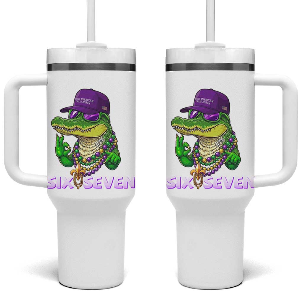 Mardi Gras Alligator Tumbler With Handle Funny Six Seven MAGA Political Meme