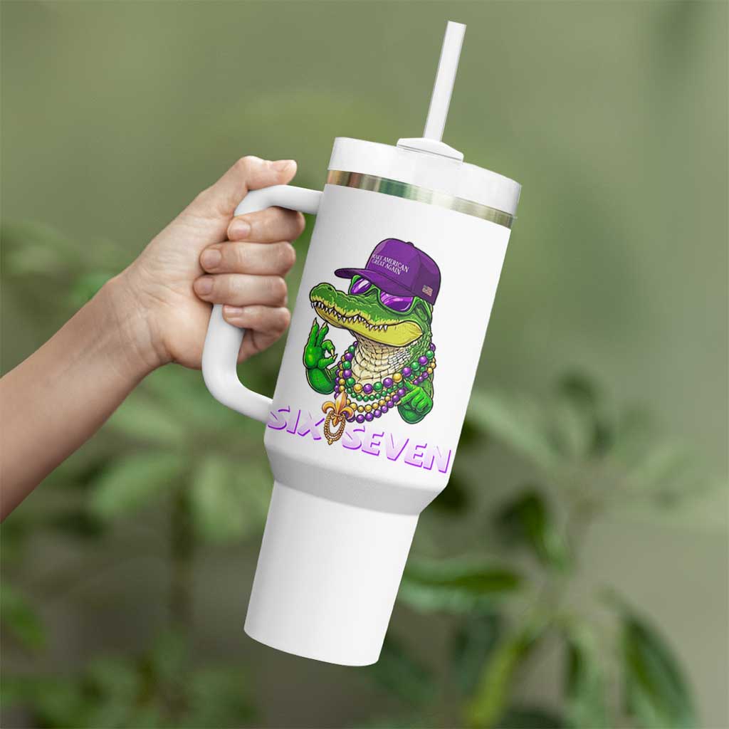 Mardi Gras Alligator Tumbler With Handle Funny Six Seven MAGA Political Meme