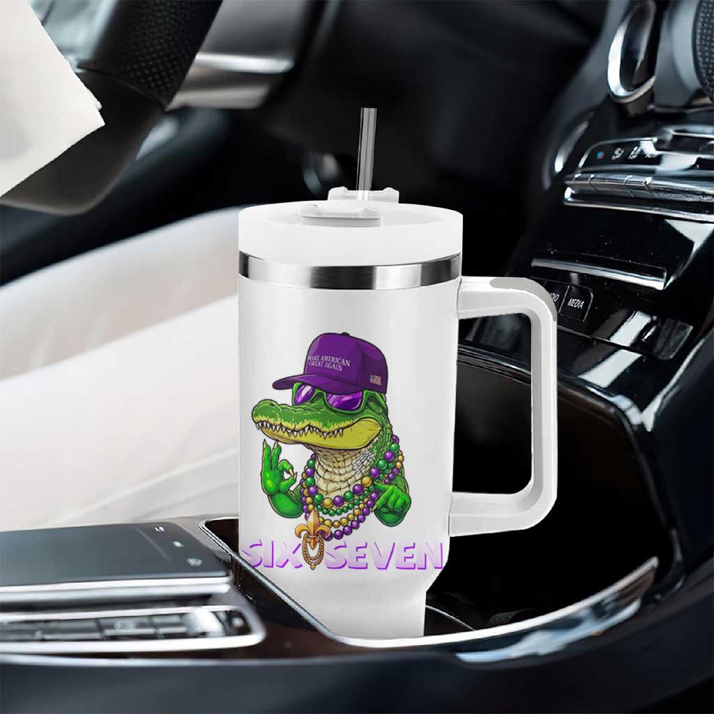 Mardi Gras Alligator Tumbler With Handle Funny Six Seven MAGA Political Meme