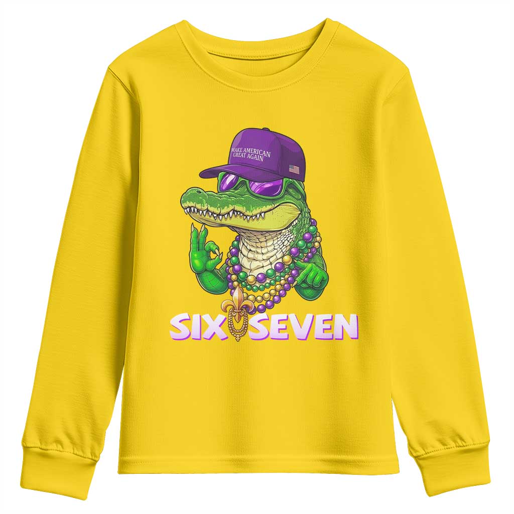 Mardi Gras Alligator Youth Sweatshirt Funny Six Seven MAGA Political Meme