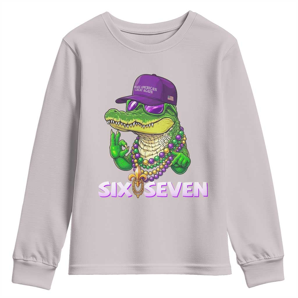Mardi Gras Alligator Youth Sweatshirt Funny Six Seven MAGA Political Meme