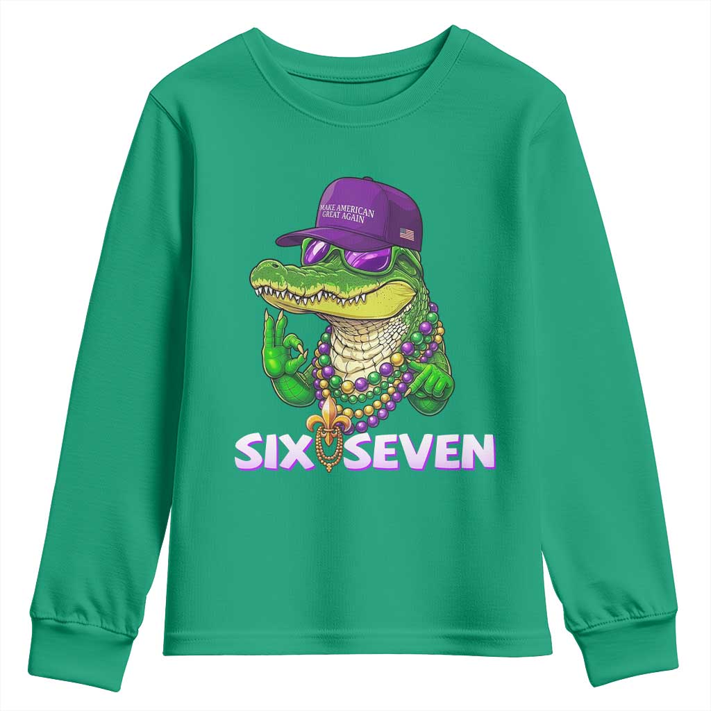 Mardi Gras Alligator Youth Sweatshirt Funny Six Seven MAGA Political Meme