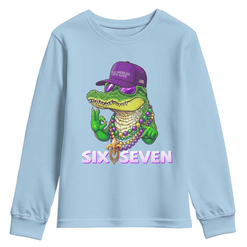 Mardi Gras Alligator Youth Sweatshirt Funny Six Seven MAGA Political Meme