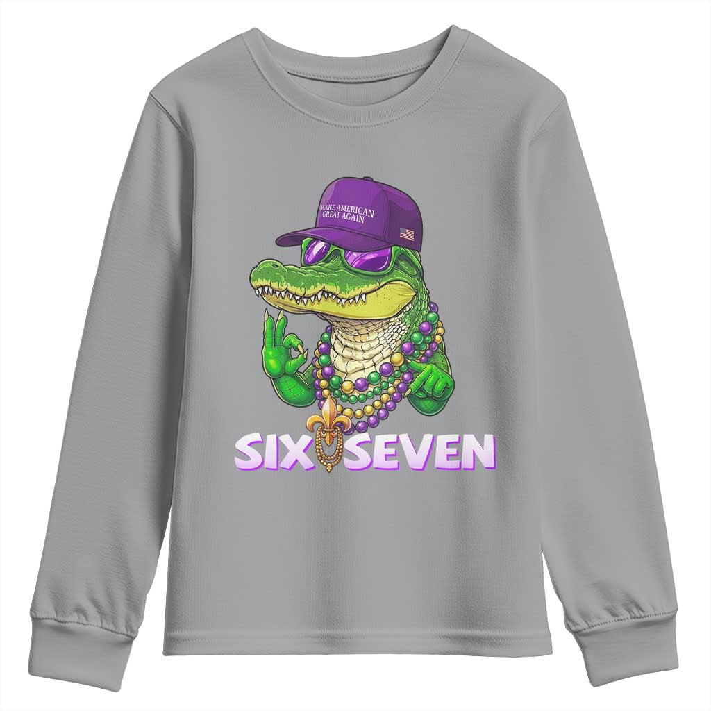 Mardi Gras Alligator Youth Sweatshirt Funny Six Seven MAGA Political Meme