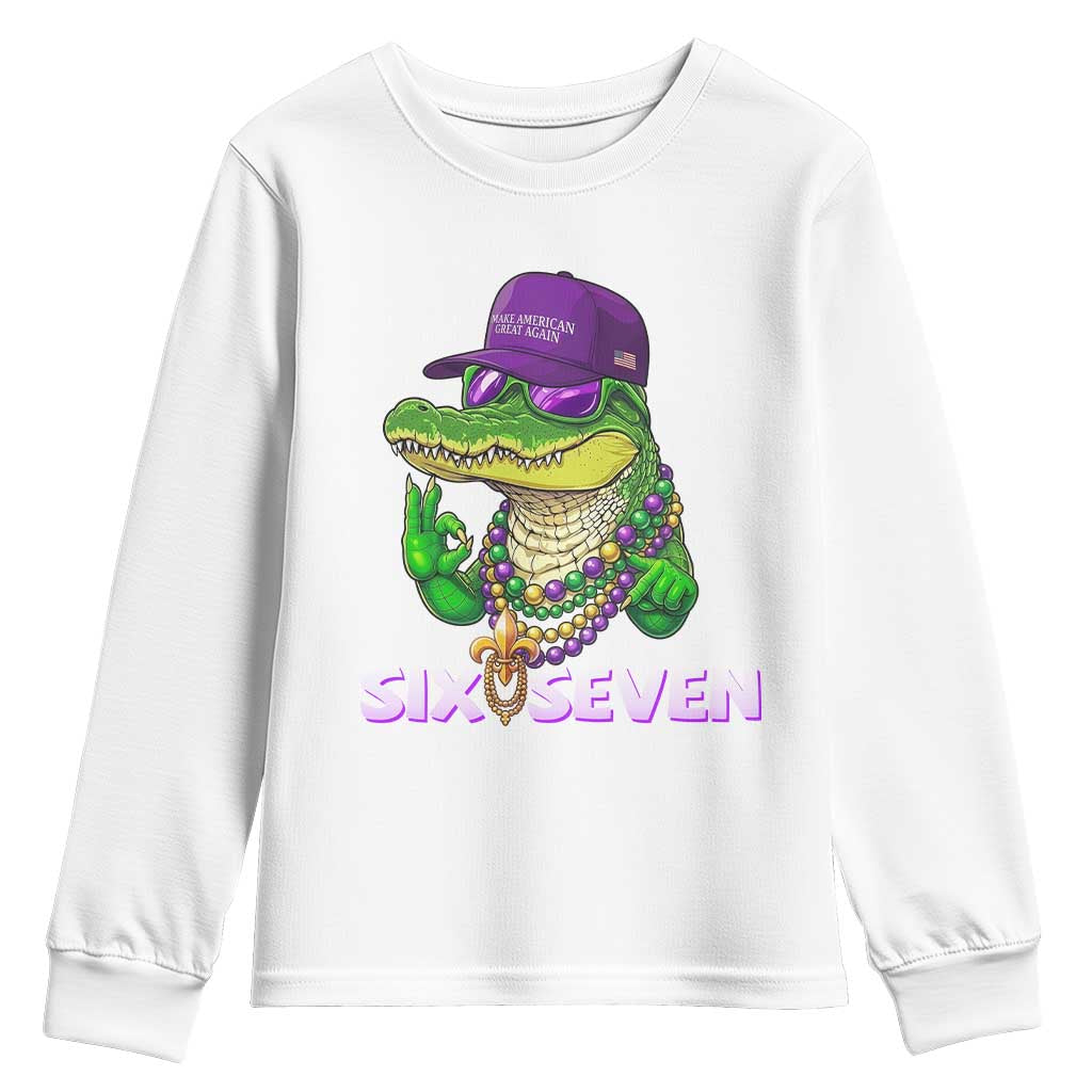Mardi Gras Alligator Youth Sweatshirt Funny Six Seven MAGA Political Meme