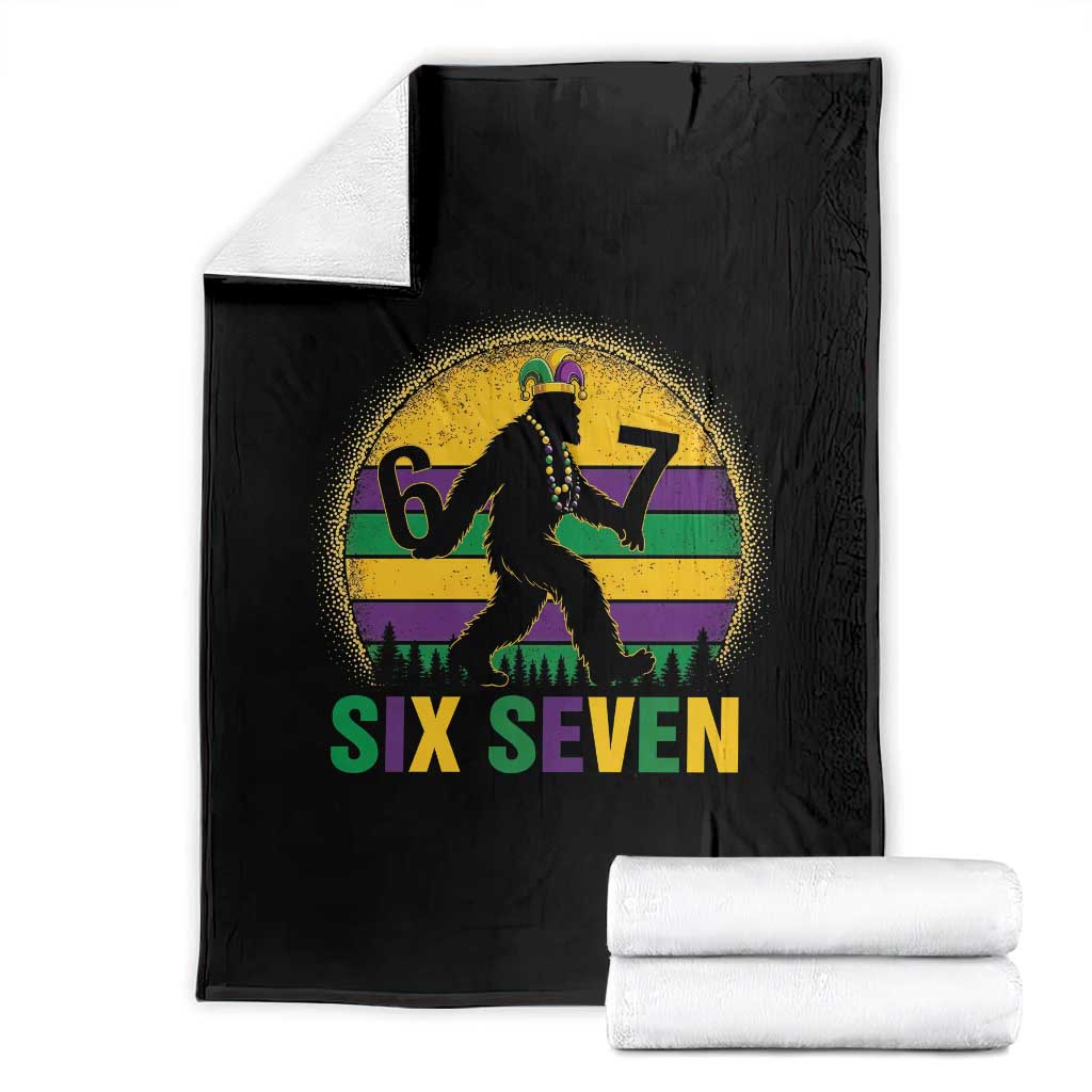 Mardi Gras Bigfoot Throw Blanket Funny Six Seven Meme Carnival Trendy