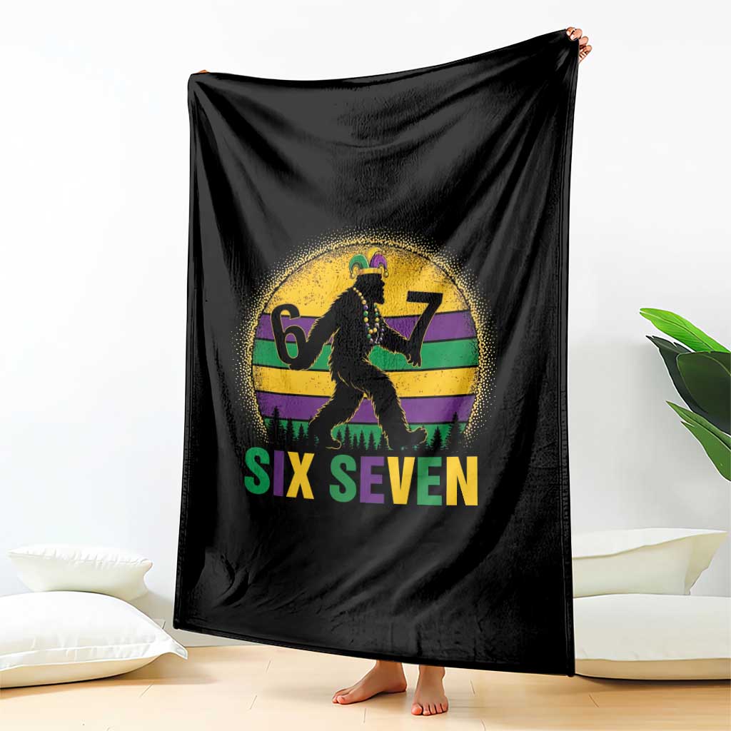 Mardi Gras Bigfoot Throw Blanket Funny Six Seven Meme Carnival Trendy
