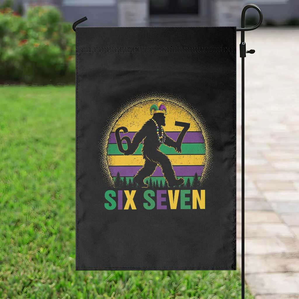 Mardi Gras Bigfoot Garden Flag Funny Six Seven Meme Carnival Trendy