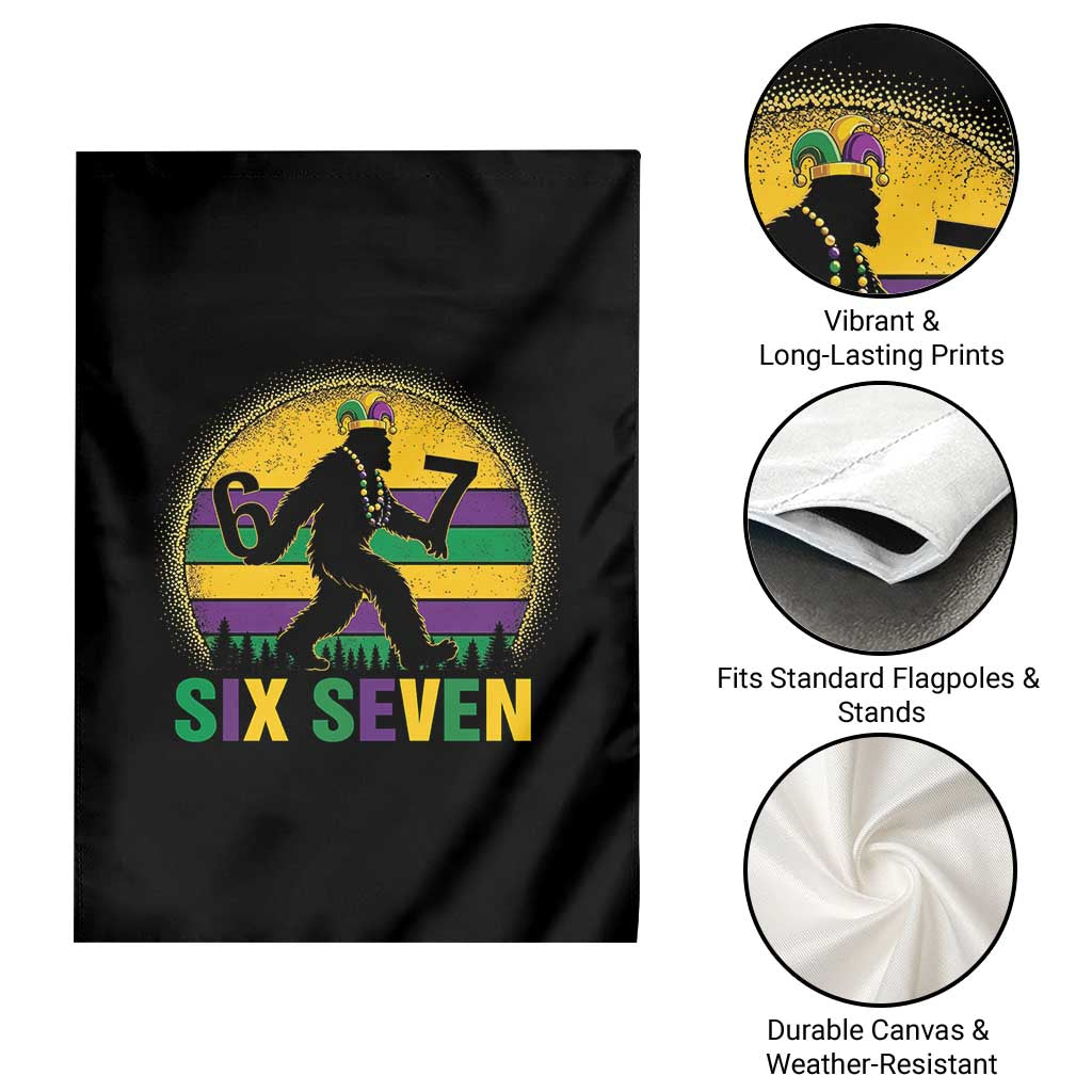 Mardi Gras Bigfoot Garden Flag Funny Six Seven Meme Carnival Trendy
