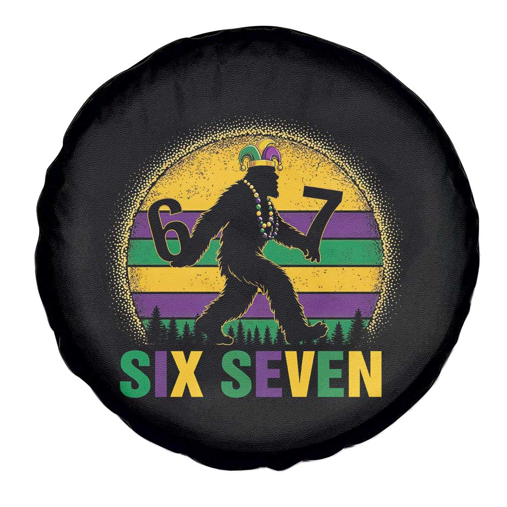 Mardi Gras Bigfoot Spare Tire Cover Funny Six Seven Meme Carnival Trendy