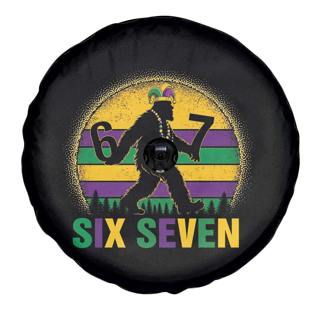 Mardi Gras Bigfoot Spare Tire Cover Funny Six Seven Meme Carnival Trendy